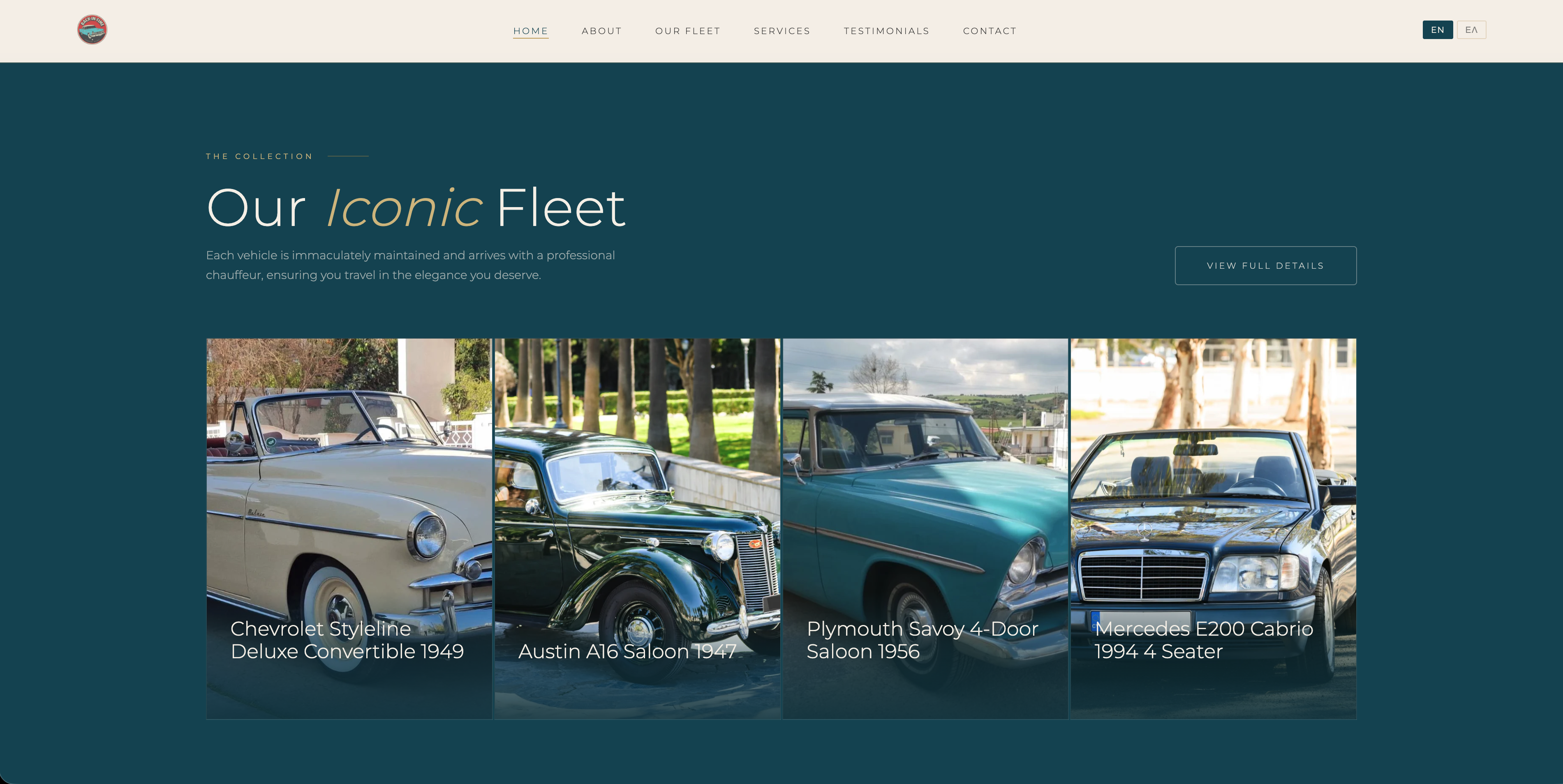 Back in Time Cars website design